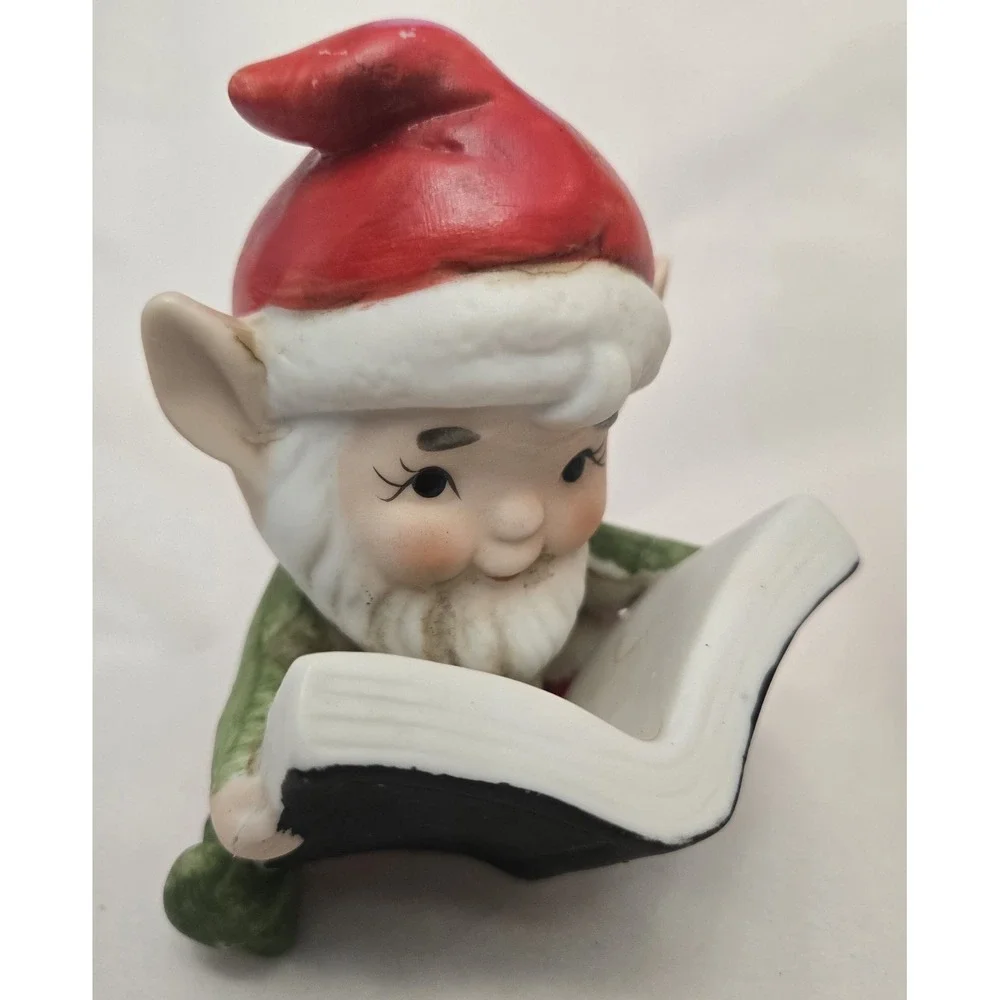 Set of 2 Vintage Ceramic Christmas Elves Gnomes Homco Santas Helpers North Pole